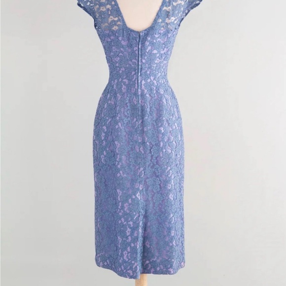 1950's French Blue Lace Wiggle Dress - Picture 6 of 7